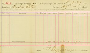 Impuestos evaluados para el año 1885 en el condado de St. Charles de Frank Bizzenberger